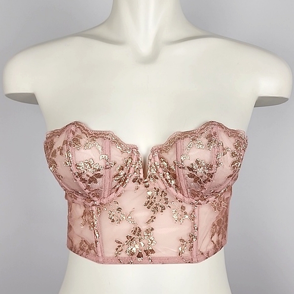 Victoria's Secret Dream Angels Lace Scalloped Bustier Top Rose Gold Size 34C - Picture 5 of 14
